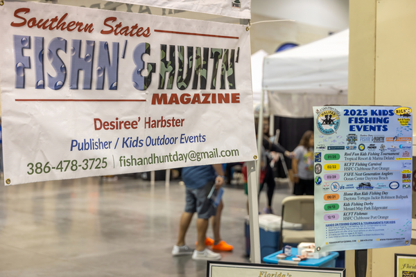 Southern States Fishn' & Huntn' Magazine promotes its 2025 Kids Fishing Events lineup at the Florida Saltwater Fishing Expo.