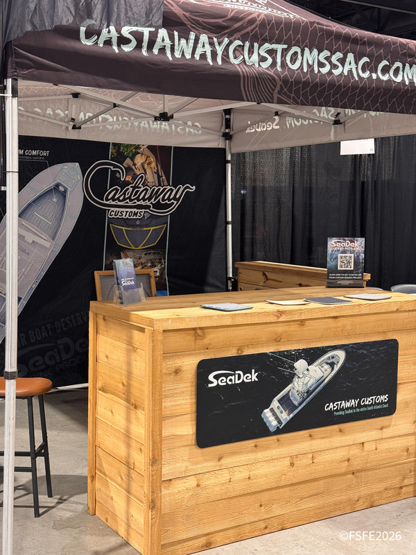 Castaway Customs shows off its SeaDek boat comfort products at their Florida Fishing Expo booth.