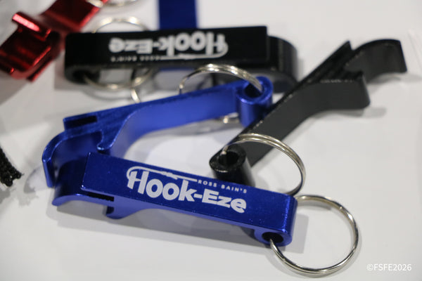 A close-up of Ross Bain's Hook-Eze knot-tying tools on display at the Florida Fishing Expo.