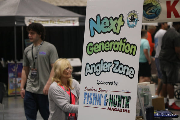 Signage for the Next Generation Angler Zone at the Florida Fishing Expo, sponsored by Southern States Fishin' & Huntn' Magazine.